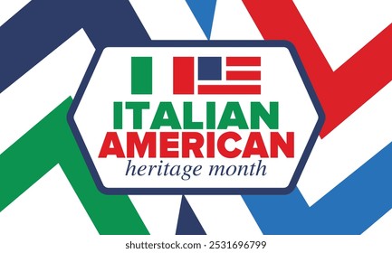 Italian American Heritage Month. Happy holiday celebrate annual in October. Italy and United States flag. Culture month. Patriotic design. Poster, card, banner, template. Vector illustration