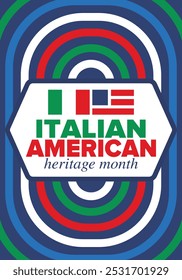 Italian American Heritage Month. Happy holiday celebrate annual in October. Italy and United States flag. Culture month. Patriotic design. Poster, card, banner, template. Vector illustration