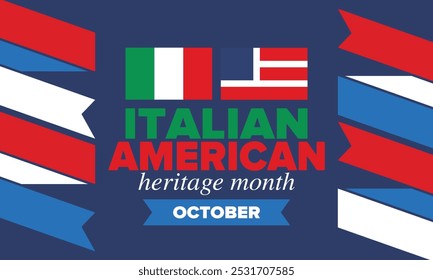 Italian American Heritage Month. Happy holiday celebrate annual in October. Italy and United States flag. Culture month. Patriotic design. Poster, card, banner, template. Vector illustration