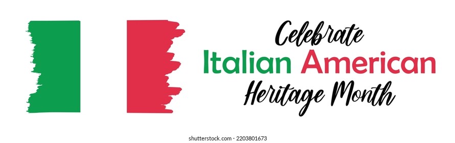 Italian American Heritage Month simple long horizontal banner with text and paint textured italian flag gren and red stripes. Vector illustration. template, card, poster design