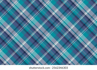 Italian background pattern textile, exotic tartan seamless plaid. Place check texture fabric vector in cyan and blue colors palette.