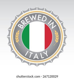 An Italian beer cap crest in vector format. The bottle cap features the Italian flag flanked by two golden wheat icons.