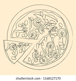 Italian black and white pizza on light background, vector illustration