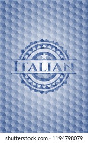 Italian blue badge with geometric pattern.
