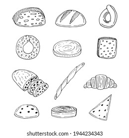 Italian bread set, vector illustration, hand drawing, sketch