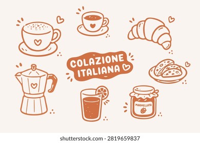 Italian breakfast vector doodle set