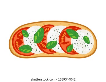 italian bruschetta toast with mozzarella cheese and tomato slices top view