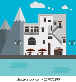 Italian building flat illustration.