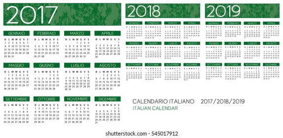 Italian Calendar 2017-2018-2019 vector text is outline version 10