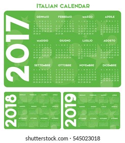 Italian Calendar 2017-2018-2019 vector text is outline version 