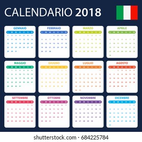 Italian Calendar for 2018. Scheduler, agenda or diary template. Week starts on Monday