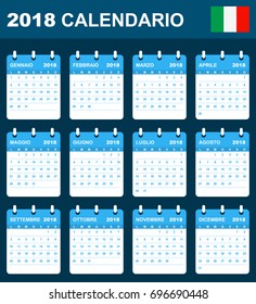 Italian Calendar for 2018. Scheduler, agenda or diary template. Week starts on Monday