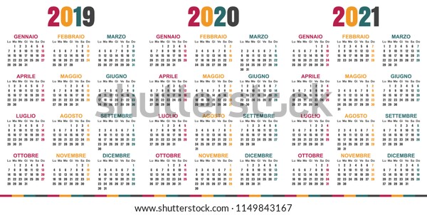Italian Calendar 2019 2021 Week Starts Stock Vector (Royalty Free ...