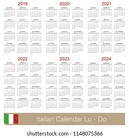 Italian Calendar 2019 2024 Week Starts Stock Vector (Royalty Free