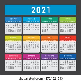 italian calendar 2021, italian desk calendar of 2021 year.