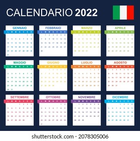 Italian Calendar for 2022. Scheduler, agenda or diary template. Week starts on Monday