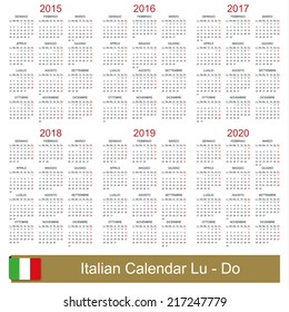 Italian calendar for years 2015-2020, week starts on Monday