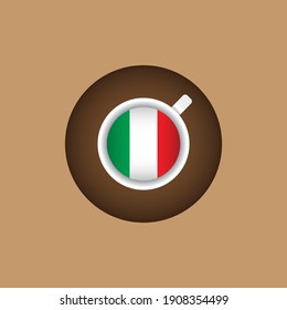 Logo italiano del capuchino. Una bandera italiana en el interior de la taza de café hace que este logotipo pueda utilizarse para su café restaurante, cafetería y cualquier negocio de café.