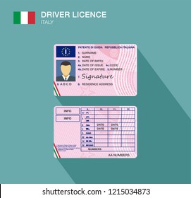 Italian car driver license identification. Flat vector illustration. Italy.