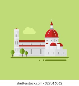Italian cathedral in flat design vector illustration