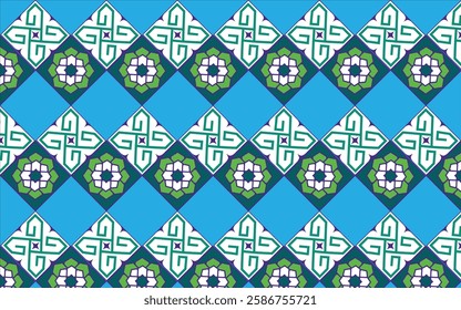 Italian ceramic tile pattern Design with vector. Mediterranean porcelain pottery. Ethnic folk ornament. Mexican talavera, portuguese azulejo or spanish majolica.