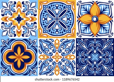 Italian ceramic tile pattern. Ethnic folk ornament. Mexican talavera, portuguese azulejo or spanish majolica. - Shutterstock ID 1189676542