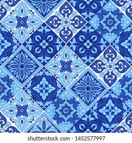 Italian ceramic tile pattern. Ethnic folk ornament. Mexican talavera, portuguese azulejo or spanish majolica.