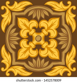 Italian ceramic tile pattern. Ethnic folk ornament. Mexican talavera, portuguese azulejo or spanish majolica.