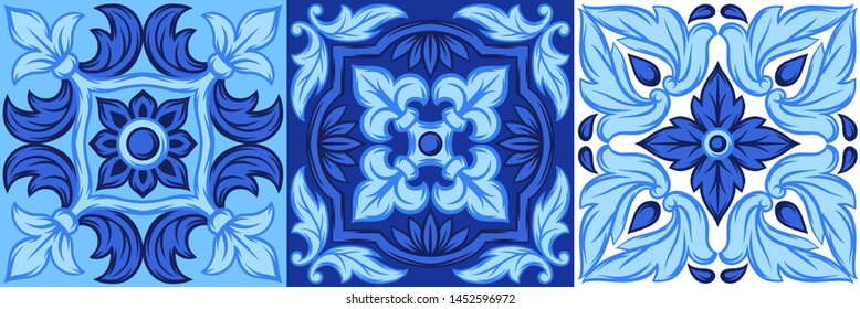 Italian ceramic tile pattern. Ethnic folk ornament. Mexican talavera, portuguese azulejo or spanish majolica.