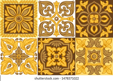 Italian ceramic tile pattern. Ethnic folk ornament. Mexican talavera, portuguese azulejo or spanish majolica.