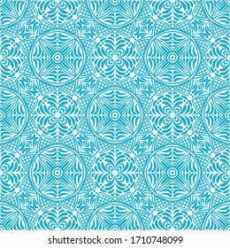 Italian ceramic tile pattern. Mediterranean porcelain pottery. Ethnic folk ornament. Mexican talavera, portuguese azulejo or spanish majolica.