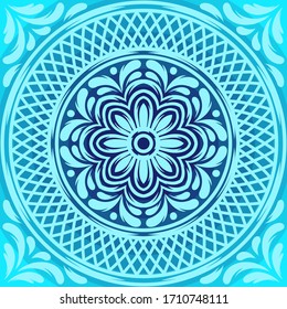 Italian ceramic tile pattern. Mediterranean porcelain pottery. Ethnic folk ornament. Mexican talavera, portuguese azulejo or spanish majolica.