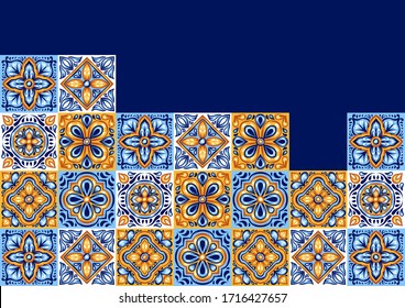 Italienisches Keramikfliesenmuster. mediterrane Porzellantöpfe. Ethnische Volksverzierung. mexikanische Talavera, portugiesisches Azulejo oder spanische Majolika.