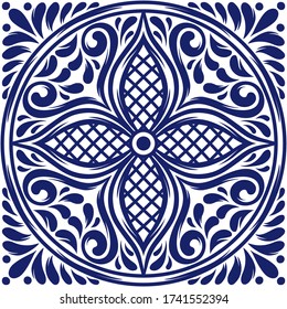 Patrón de cerámica italiana. cerámica mediterránea de porcelana. Ornamento étnico popular. talavera mexicana, azulejo portugués o mayólica española.