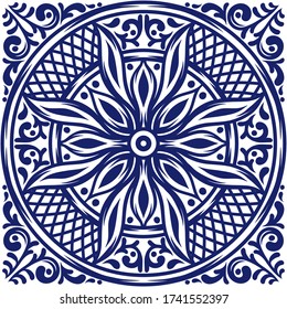 Italian ceramic tile pattern. Mediterranean porcelain pottery. Ethnic folk ornament. Mexican talavera, portuguese azulejo or spanish majolica.