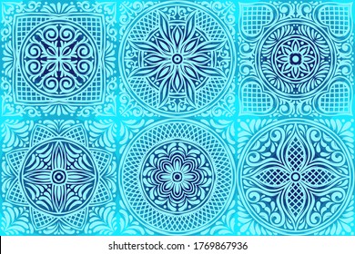 Italian ceramic tile pattern. Mediterranean porcelain pottery. Ethnic folk ornament. Mexican talavera, portuguese azulejo or spanish majolica.
