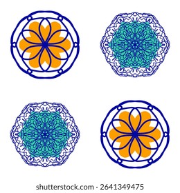 Italian ceramic tile pattern. Mediterranean porcelain pottery. Ethnic folk ornament. Mexican talavera, portuguese azulejo, spanish majolica, arabesque motif