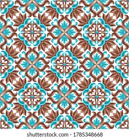 Italian ceramic tile seamless pattern. Mediterranean porcelain pottery. Ethnic folk ornament. Mexican talavera, portuguese azulejo or spanish majolica.