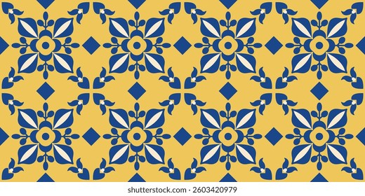 Italian ceramic tiles seamless pattern. Damask, Turkish, Moroccan, Spanish ornament. Talavera. Azulejos portugal. Mediterranean mosaic, porcelain, ceramic. Folk ethnic background, wallpaper. Vector. 
