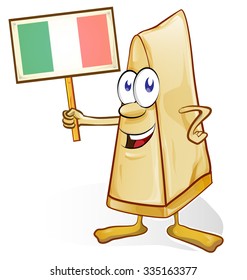 italian cheese cartoon  with signboard isolated on white background