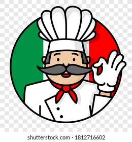 Italian chef cook with italy flag logo isolated on transparent background