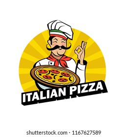 Italian Chef Mustache Holding Delicious Pizza Stock Vector (Royalty ...