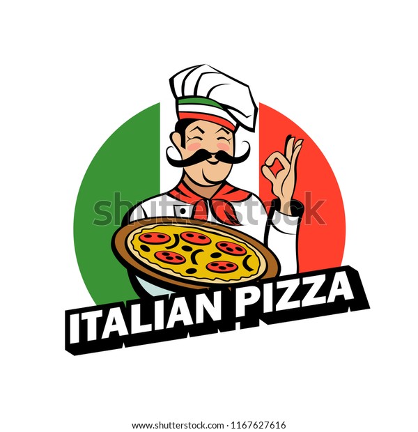 Italian Chef Mustache Holding Delicious Pizza Stock Vector (Royalty ...