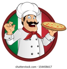 Italian chef with a pizza in hand, vector