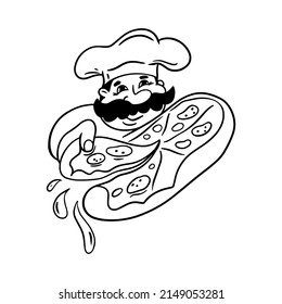 Italian chef with a pizza. Pizzaiolo vector illustration.