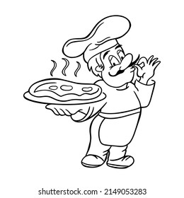Italian chef with a pizza. Pizzaiolo vector illustration.