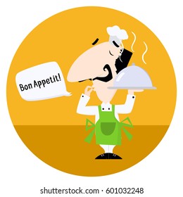 Italian chef saying Bon Appetit cartoon vector illustration for your design