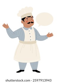 Italian chef with space for text. Pastel vintage colors. Pastry chef.