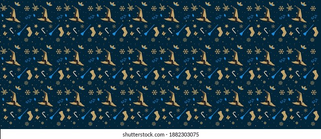 Italian Christmas tradition. Befana. Seamless background pattern. Vector illustration