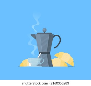 italian coffee maker and cup flat icon flat vector illustration